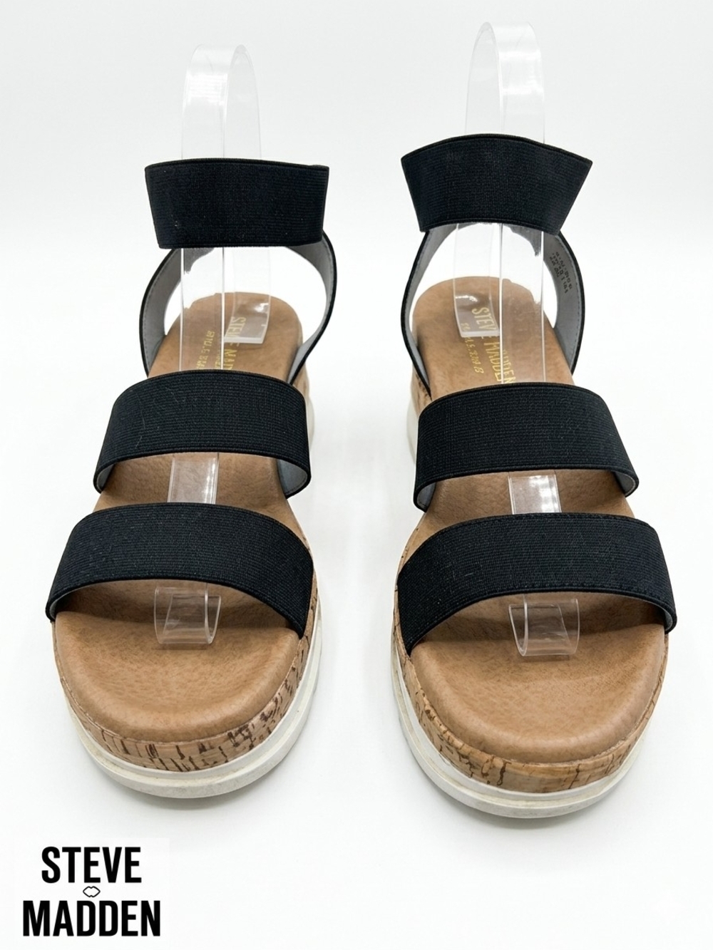 Steve Madden Bandi Wedge Sandals Black Elastic Strappy Platform Womens Size 9M